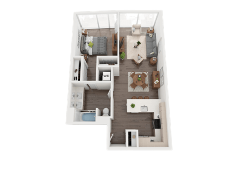 Floor plan for 1 bed, 1 bath, 709 sqft